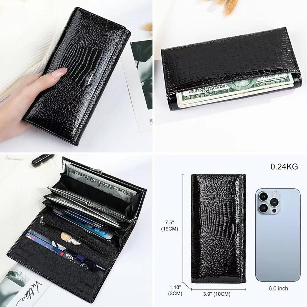 Women's Black Wallet Long Leather Purse Credit Card Ladies Casual Fashion Clutch - Picture 2 of 6